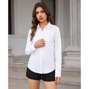 Siliteelon Luxury Women's Sz Large White Long Sleeve Button Up Dress Shirt